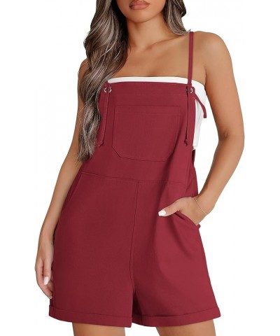 Womens Shorts Overalls Sleeveless Adjustable Strap Short Rompers Jumpsuit With Pockets Red $13.99 Rompers