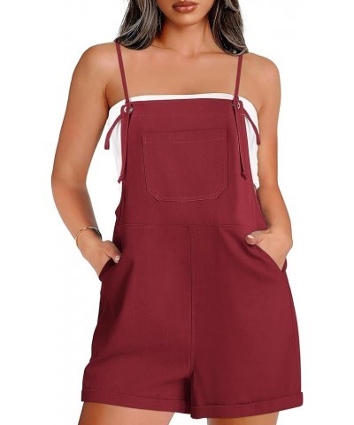 Womens Shorts Overalls Sleeveless Adjustable Strap Short Rompers Jumpsuit With Pockets Red $13.99 Rompers