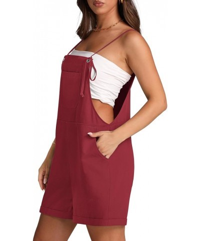 Womens Shorts Overalls Sleeveless Adjustable Strap Short Rompers Jumpsuit With Pockets Red $13.99 Rompers