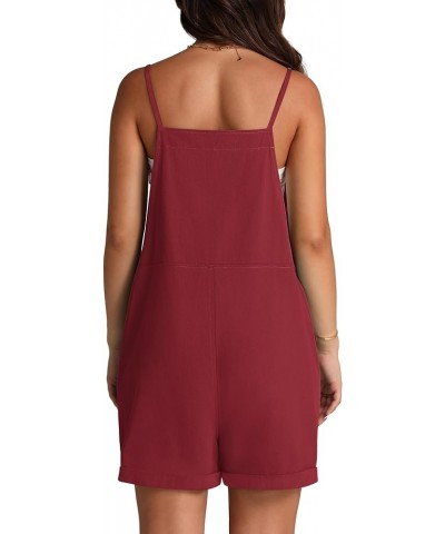 Womens Shorts Overalls Sleeveless Adjustable Strap Short Rompers Jumpsuit With Pockets Red $13.99 Rompers