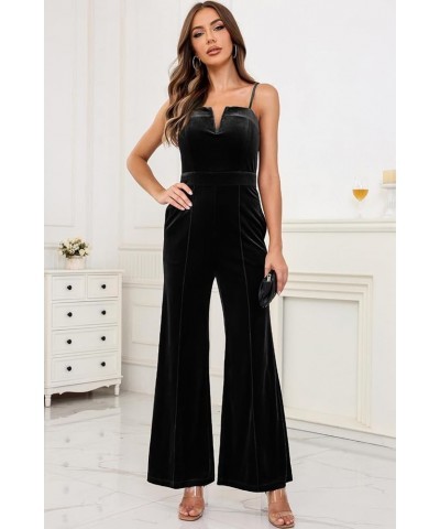 Sleeveless Velvet Jumpsuits For Women V Neck Spaghetti Straps Wide Leg Long Pants Dressy Rompers Winter Overalls S-XL Velvet ...