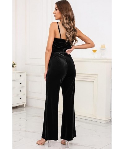 Sleeveless Velvet Jumpsuits For Women V Neck Spaghetti Straps Wide Leg Long Pants Dressy Rompers Winter Overalls S-XL Velvet ...