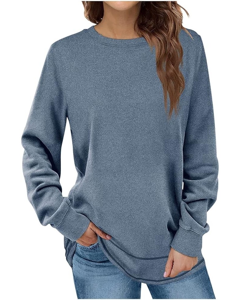 Women Long Sleeve Sweatshirt Fall 2023 Solid Round Neck Blouses Loose Fit Lightweight Comfy Pullover Shirts Tops 4 Blue $5.59...