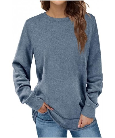 Women Long Sleeve Sweatshirt Fall 2023 Solid Round Neck Blouses Loose Fit Lightweight Comfy Pullover Shirts Tops 4 Blue $5.59...