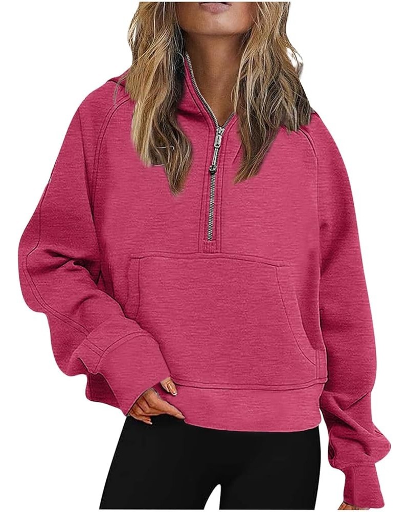 Women's Half Zip Oversized Sweatshirts 2023 Fall Fashion Long Sleeve Pullover Sweaters Casual Hoodies with Pockets A01 Red $1...