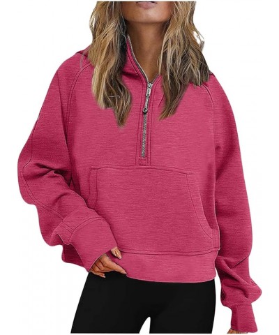 Women's Half Zip Oversized Sweatshirts 2023 Fall Fashion Long Sleeve Pullover Sweaters Casual Hoodies with Pockets A01 Red $1...