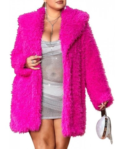 690 - Plus Size Open Front Statement Waterfall Collar Long Sleeves Fuzzy Coat Jacket Hot Pink Fuchsia Mid - Hot Pink $20.50 J...