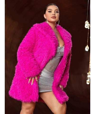 690 - Plus Size Open Front Statement Waterfall Collar Long Sleeves Fuzzy Coat Jacket Hot Pink Fuchsia Mid - Hot Pink $20.50 J...