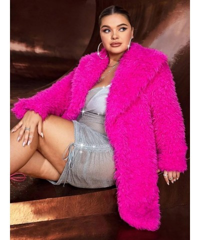 690 - Plus Size Open Front Statement Waterfall Collar Long Sleeves Fuzzy Coat Jacket Hot Pink Fuchsia Mid - Hot Pink $20.50 J...