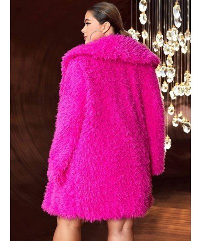 690 - Plus Size Open Front Statement Waterfall Collar Long Sleeves Fuzzy Coat Jacket Hot Pink Fuchsia Mid - Hot Pink $20.50 J...