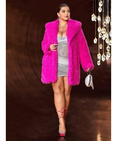 690 - Plus Size Open Front Statement Waterfall Collar Long Sleeves Fuzzy Coat Jacket Hot Pink Fuchsia Mid - Hot Pink $20.50 J...