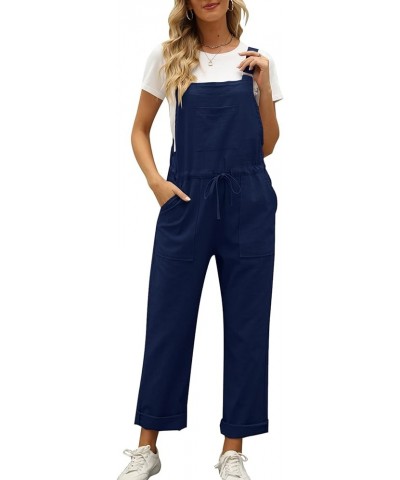 Overalls for Women Loose Fit Adjustable Strap Drawstring Cotton Overalls Jumpsuits Navyblue $12.75 Overalls
