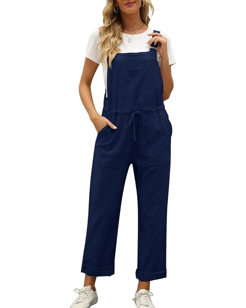 Overalls for Women Loose Fit Adjustable Strap Drawstring Cotton Overalls Jumpsuits Navyblue $12.75 Overalls