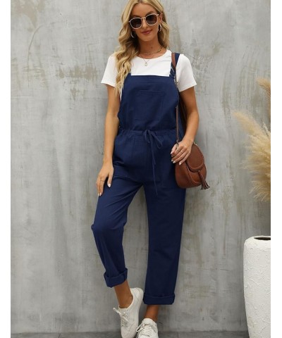 Overalls for Women Loose Fit Adjustable Strap Drawstring Cotton Overalls Jumpsuits Navyblue $12.75 Overalls