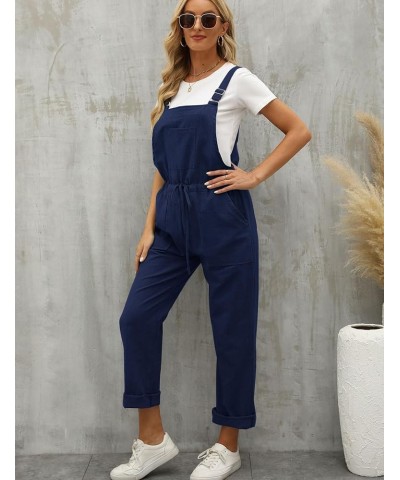 Overalls for Women Loose Fit Adjustable Strap Drawstring Cotton Overalls Jumpsuits Navyblue $12.75 Overalls