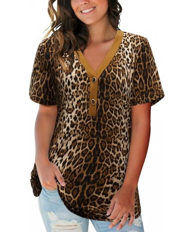 Women's V Neck Long Sleeve Shirts Button Down Tunic Blouses Fall Basic Tops Tee 2023 A1-leopard03-284 $14.03 Tops