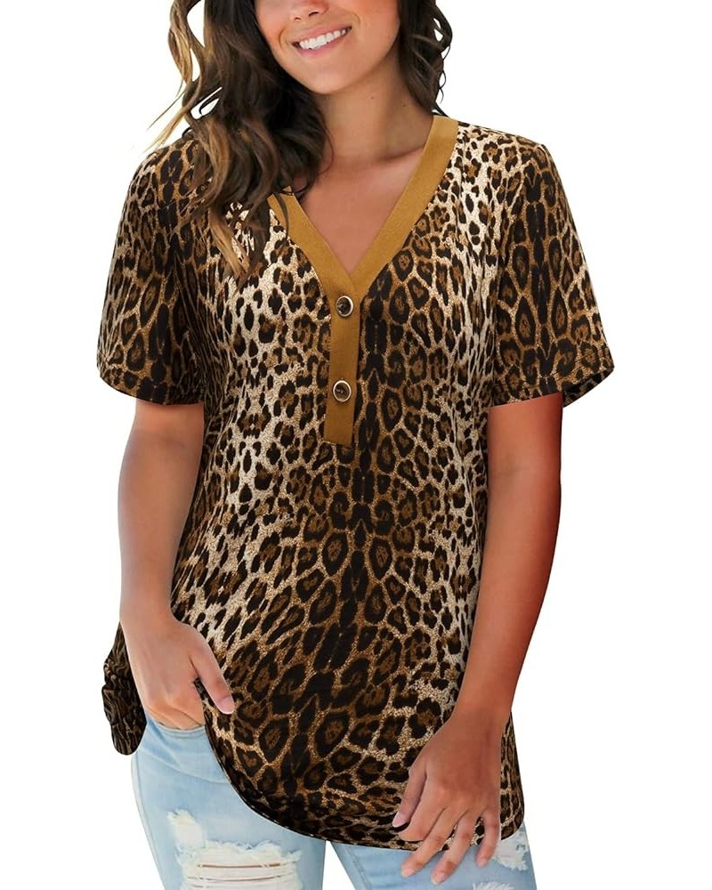 Women's V Neck Long Sleeve Shirts Button Down Tunic Blouses Fall Basic Tops Tee 2023 A1-leopard03-284 $14.03 Tops