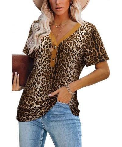 Women's V Neck Long Sleeve Shirts Button Down Tunic Blouses Fall Basic Tops Tee 2023 A1-leopard03-284 $14.03 Tops