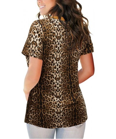 Women's V Neck Long Sleeve Shirts Button Down Tunic Blouses Fall Basic Tops Tee 2023 A1-leopard03-284 $14.03 Tops