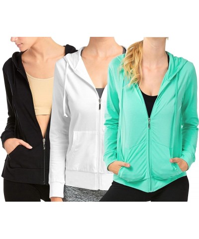 Women's Lightweight Cotton Blend Long Sleeve Zip Up Thin Hoodie Jacket Mint $24.44 Activewear