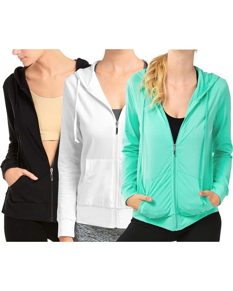 Women's Lightweight Cotton Blend Long Sleeve Zip Up Thin Hoodie Jacket Mint $24.44 Activewear