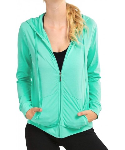 Women's Lightweight Cotton Blend Long Sleeve Zip Up Thin Hoodie Jacket Mint $24.44 Activewear