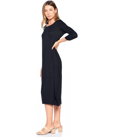 Solid 3/4 Sleeve Bubble Hem Pocket Midi Dress (S-3X) - Made in USA Black $17.04 Dresses