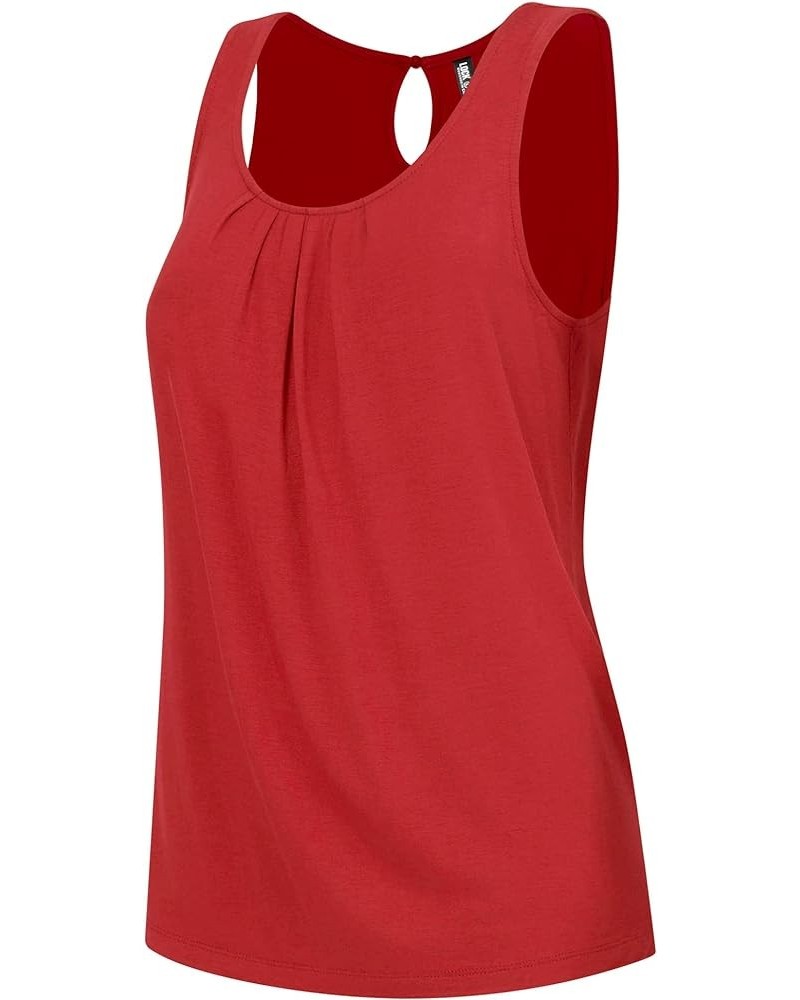 Women's Summer Sleeveless Pleated Back Closure Casual Tank Tops Wt2315_red $12.29 Tanks