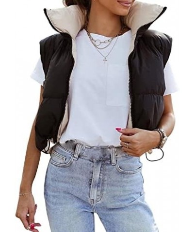 Women Cotton Puffer Vest Zip Up Waistcoat Gilet Outerwear Lightweight Winter Sleeveless Jacket Coat Streetwear E Black Aprico...