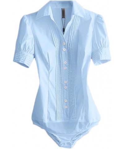 Women's Bodysuit Office Work Long Sleeve Shirt Solid Color Tops Blue $15.20 Bodysuits