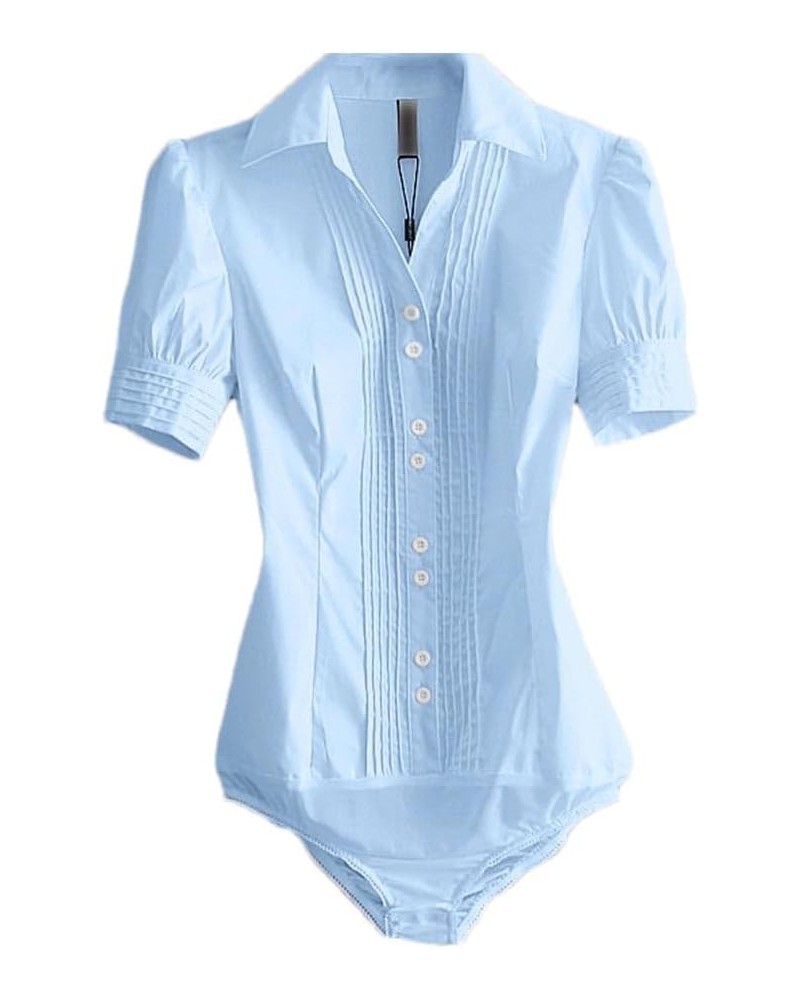 Women's Bodysuit Office Work Long Sleeve Shirt Solid Color Tops Blue $15.20 Bodysuits