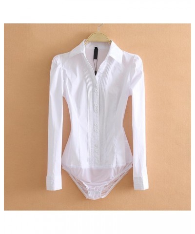 Women's Bodysuit Office Work Long Sleeve Shirt Solid Color Tops Blue $15.20 Bodysuits