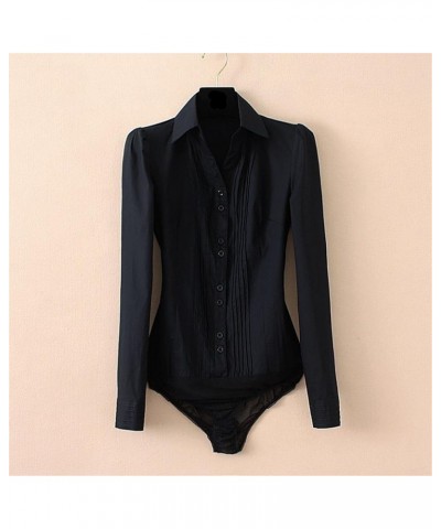 Women's Bodysuit Office Work Long Sleeve Shirt Solid Color Tops Blue $15.20 Bodysuits