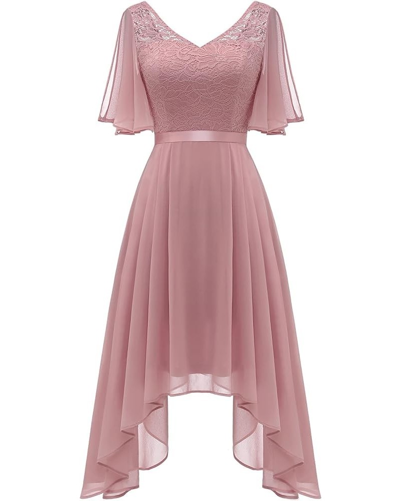 Women's Lace Formal Dresses for Teens Elegant V Neck Flutter Sleeve Hem Asymmetrical Cocktail Prom Dress Blush $28.41 Dresses