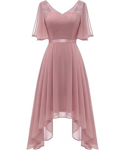 Women's Lace Formal Dresses for Teens Elegant V Neck Flutter Sleeve Hem Asymmetrical Cocktail Prom Dress Blush $28.41 Dresses