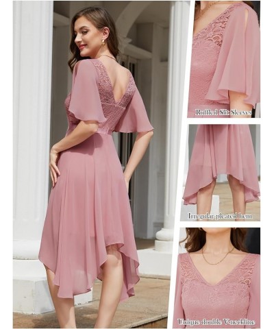 Women's Lace Formal Dresses for Teens Elegant V Neck Flutter Sleeve Hem Asymmetrical Cocktail Prom Dress Blush $28.41 Dresses