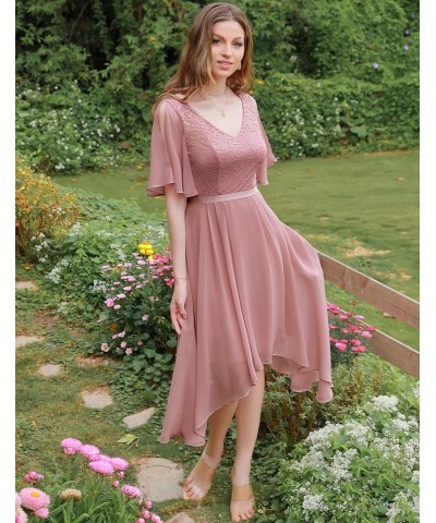 Women's Lace Formal Dresses for Teens Elegant V Neck Flutter Sleeve Hem Asymmetrical Cocktail Prom Dress Blush $28.41 Dresses