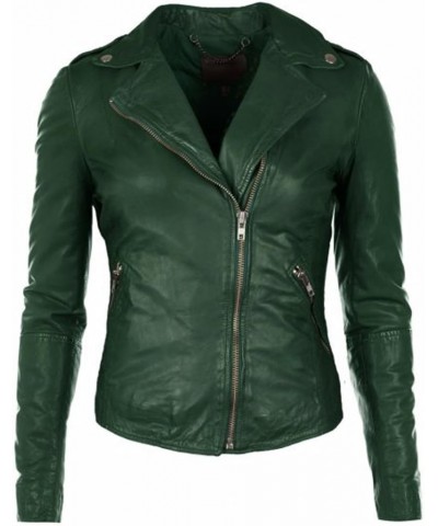 Lambskin Leather Moto Biker Jacket - Winter Wear Green 10 $73.50 Coats