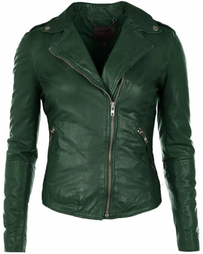 Lambskin Leather Moto Biker Jacket - Winter Wear Green 10 $73.50 Coats