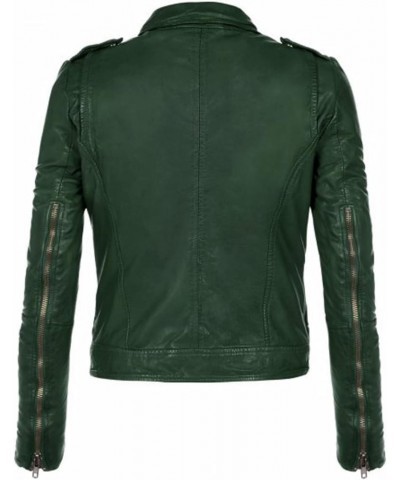 Lambskin Leather Moto Biker Jacket - Winter Wear Green 10 $73.50 Coats