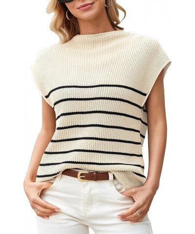 Women's Sweater Vest Mock Neck Oversized Sweaters Sleeveless Vests Casual Cap Sleeve Knit Cotton Tank Tops Apricot $13.74 Swe...