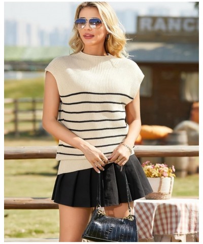 Women's Sweater Vest Mock Neck Oversized Sweaters Sleeveless Vests Casual Cap Sleeve Knit Cotton Tank Tops Apricot $13.74 Swe...