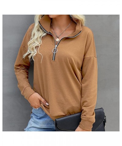 Women's Sweatshirt 1/4 Zip Pullover Long Sleeve Collar Sweatshirts Solid Activewear Running Jacket Sweatshirt Khaki $9.50 Shirts