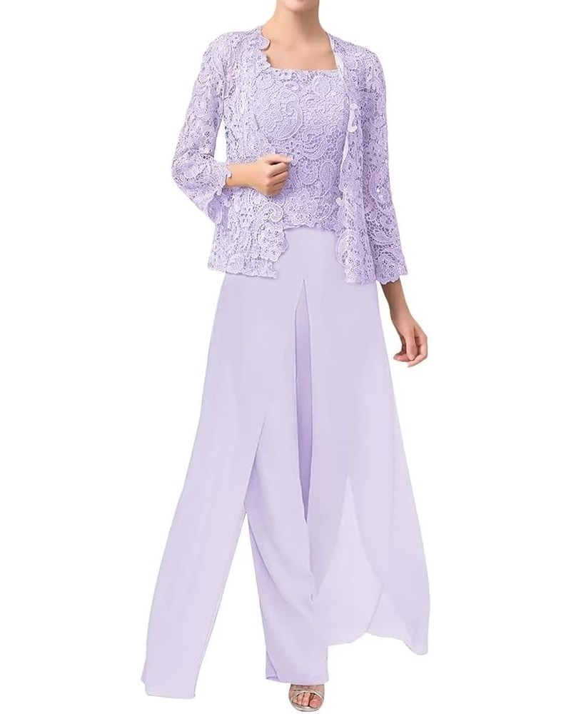 3 Pieces Mother of The Bride Dresses Pant Suits with Jacket Chiffon Evening Formal Dress for Wedding Guest Lavender $35.00 Suits