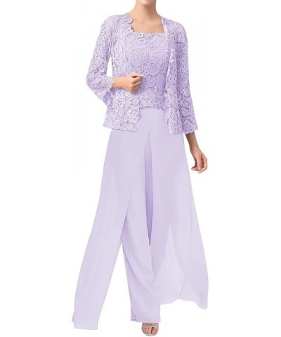 3 Pieces Mother of The Bride Dresses Pant Suits with Jacket Chiffon Evening Formal Dress for Wedding Guest Lavender $35.00 Suits