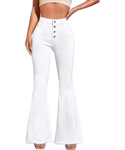 Women's High Waisted Flare Jeans Frayed Raw Hem Bell Bottom Denim Pants White Cream $10.79 Jeans
