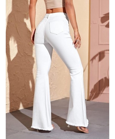 Women's High Waisted Flare Jeans Frayed Raw Hem Bell Bottom Denim Pants White Cream $10.79 Jeans