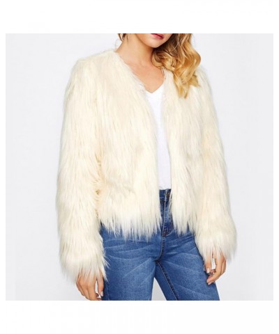 Women Faux Fur Fuzzy Crop Jacket Long Sleeve Open Front Plush Cropped Coat Winter Casual Loose Printed Warm Outwear D White $...
