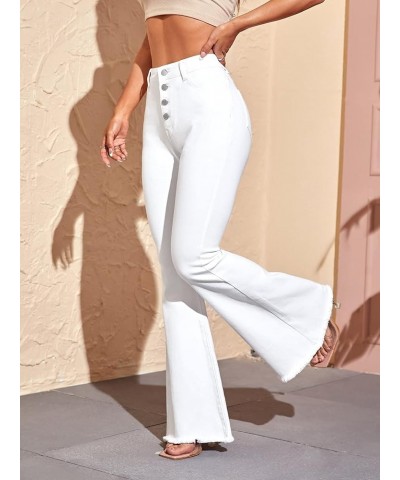 Women's High Waisted Flare Jeans Frayed Raw Hem Bell Bottom Denim Pants White Cream $10.79 Jeans