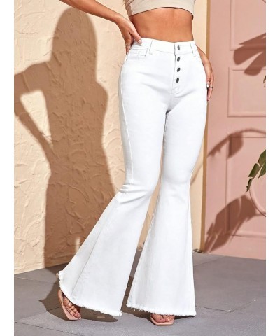 Women's High Waisted Flare Jeans Frayed Raw Hem Bell Bottom Denim Pants White Cream $10.79 Jeans